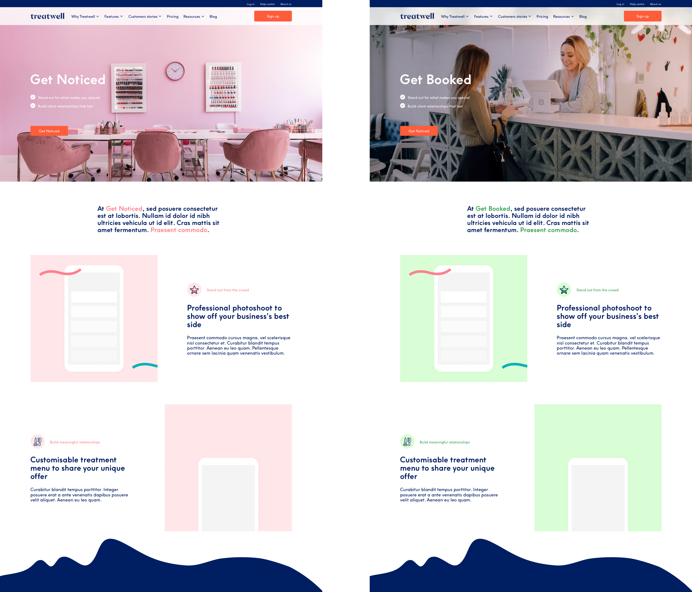 Treatwell feature pages desktop design