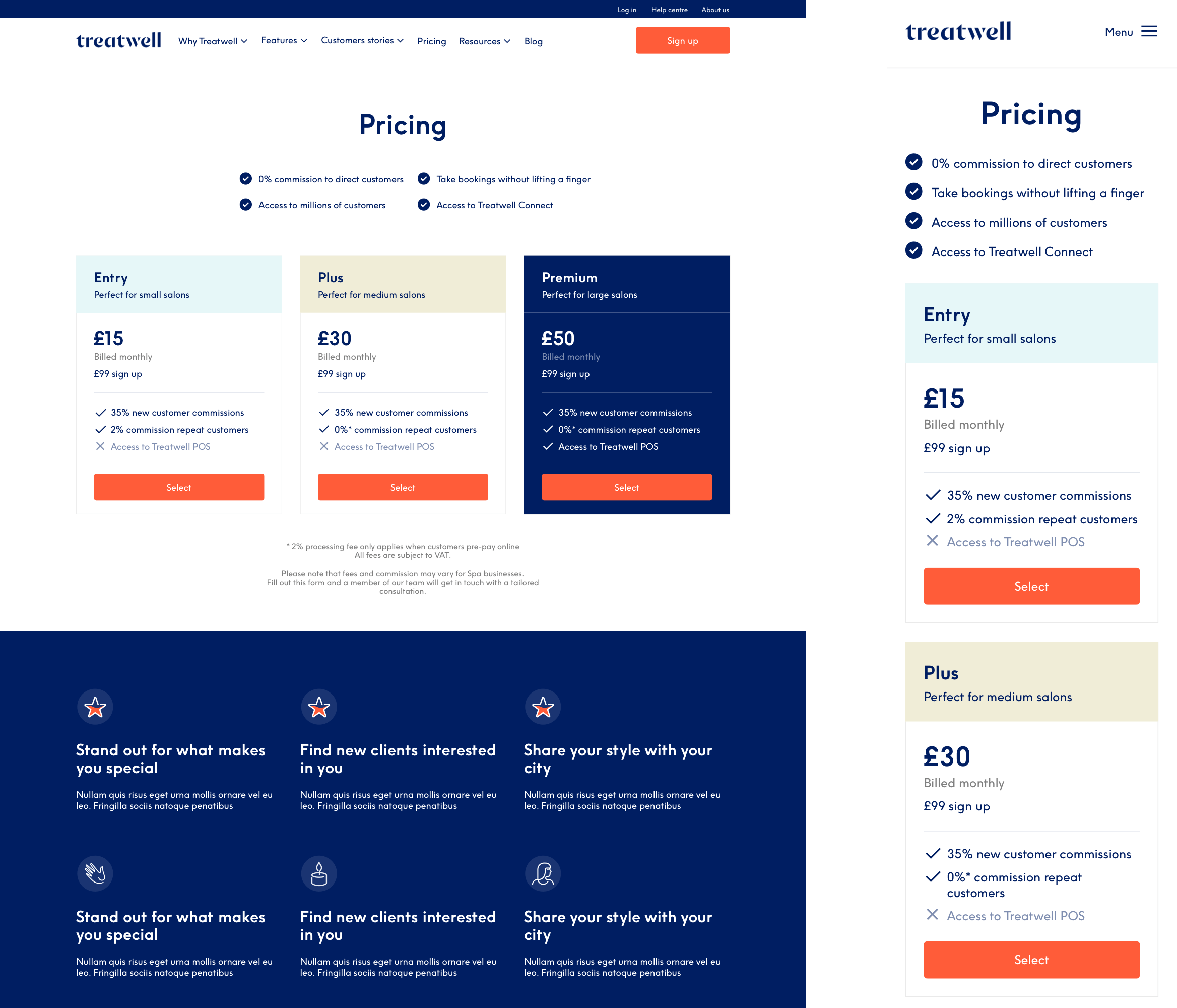 Treatwell pricing desktop and mobile design
